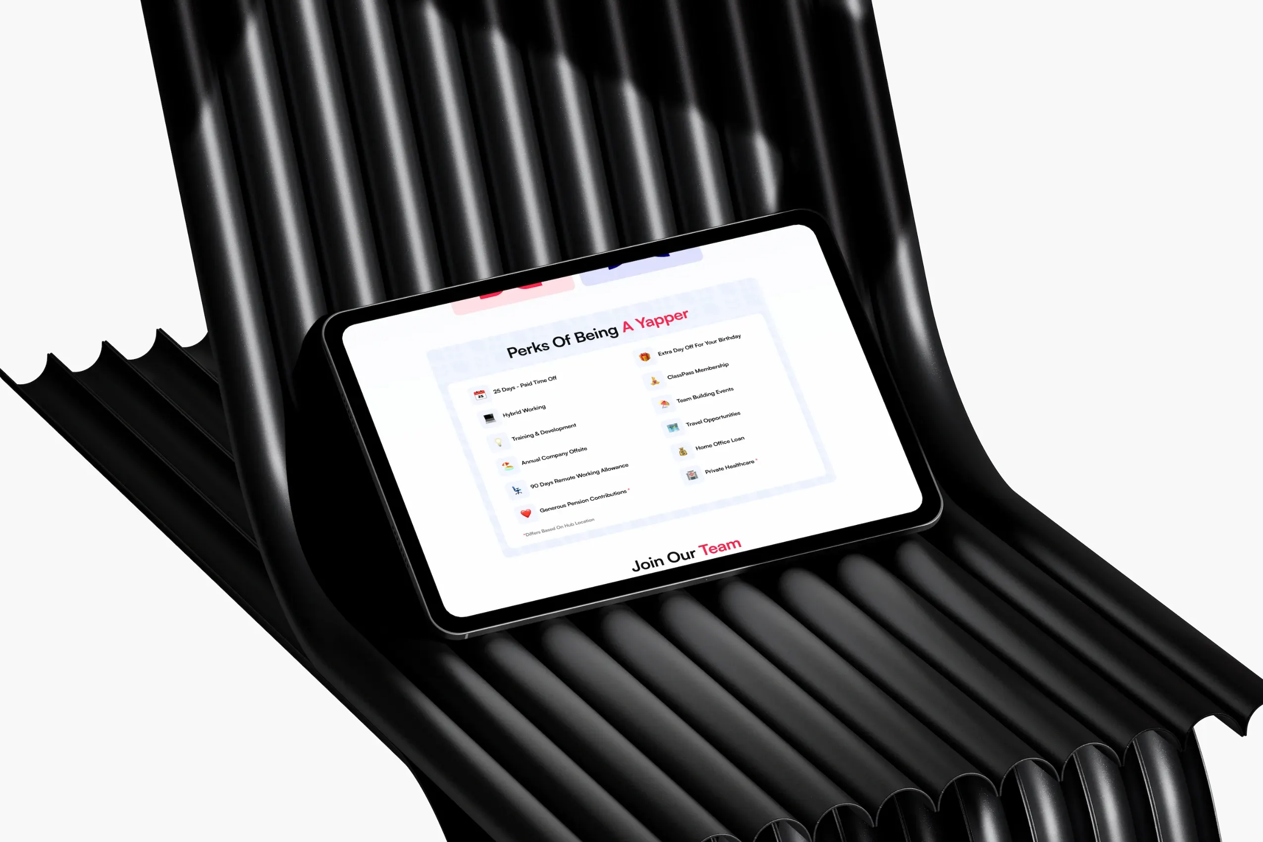YAP Global website, tablet mockup, design details