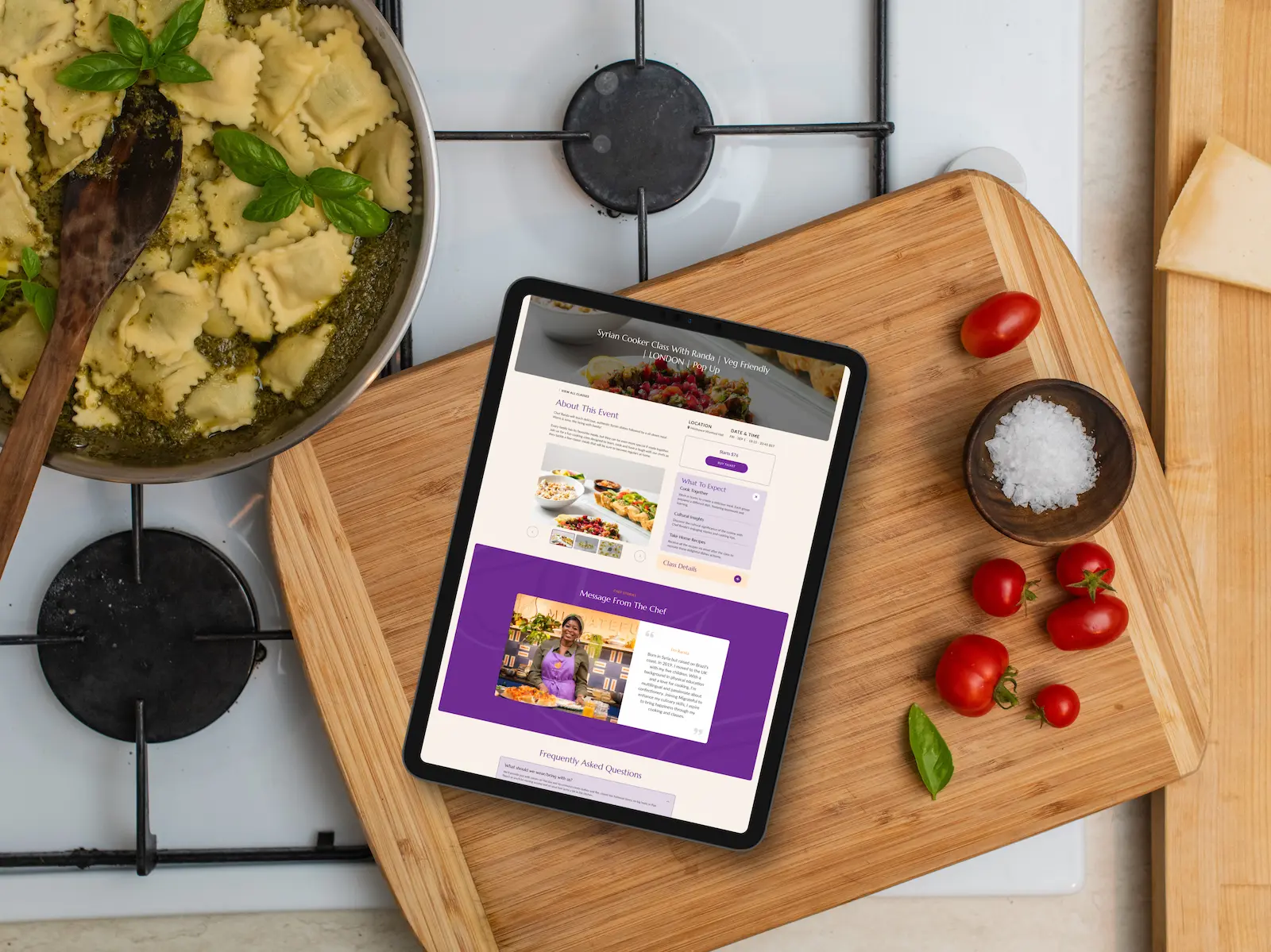 Migrateful website, cooking class event page mockup